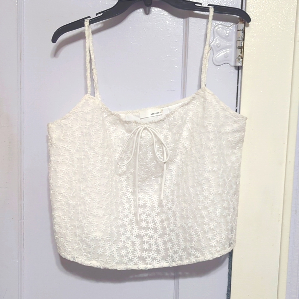 Heatherly Tamar Embroidery Detail Cami White Floral Stitch XL